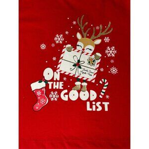 Holiday Time Tee Shirts Kids Long Sleeve Red Good List PJ's Tops Christmas S- XS